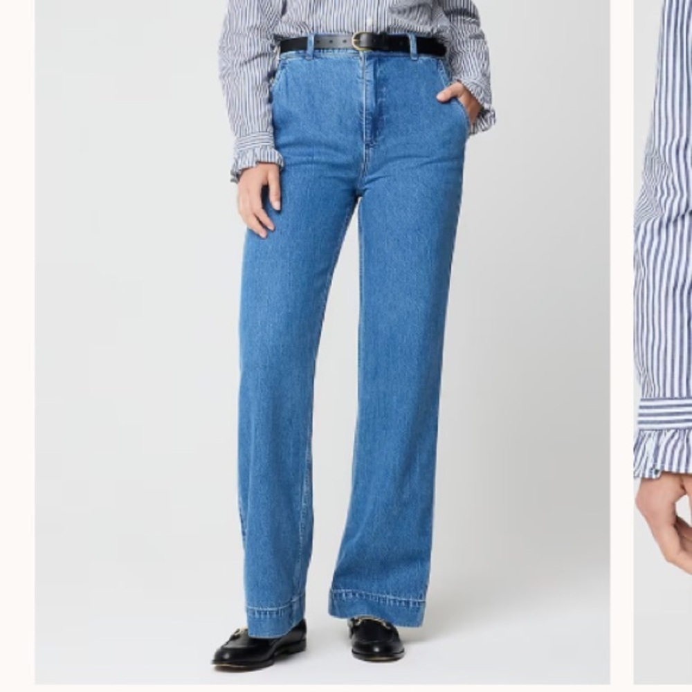 NWT J Crew Factory Size 32 Drapey wide leg trouser jean Blue Preppy